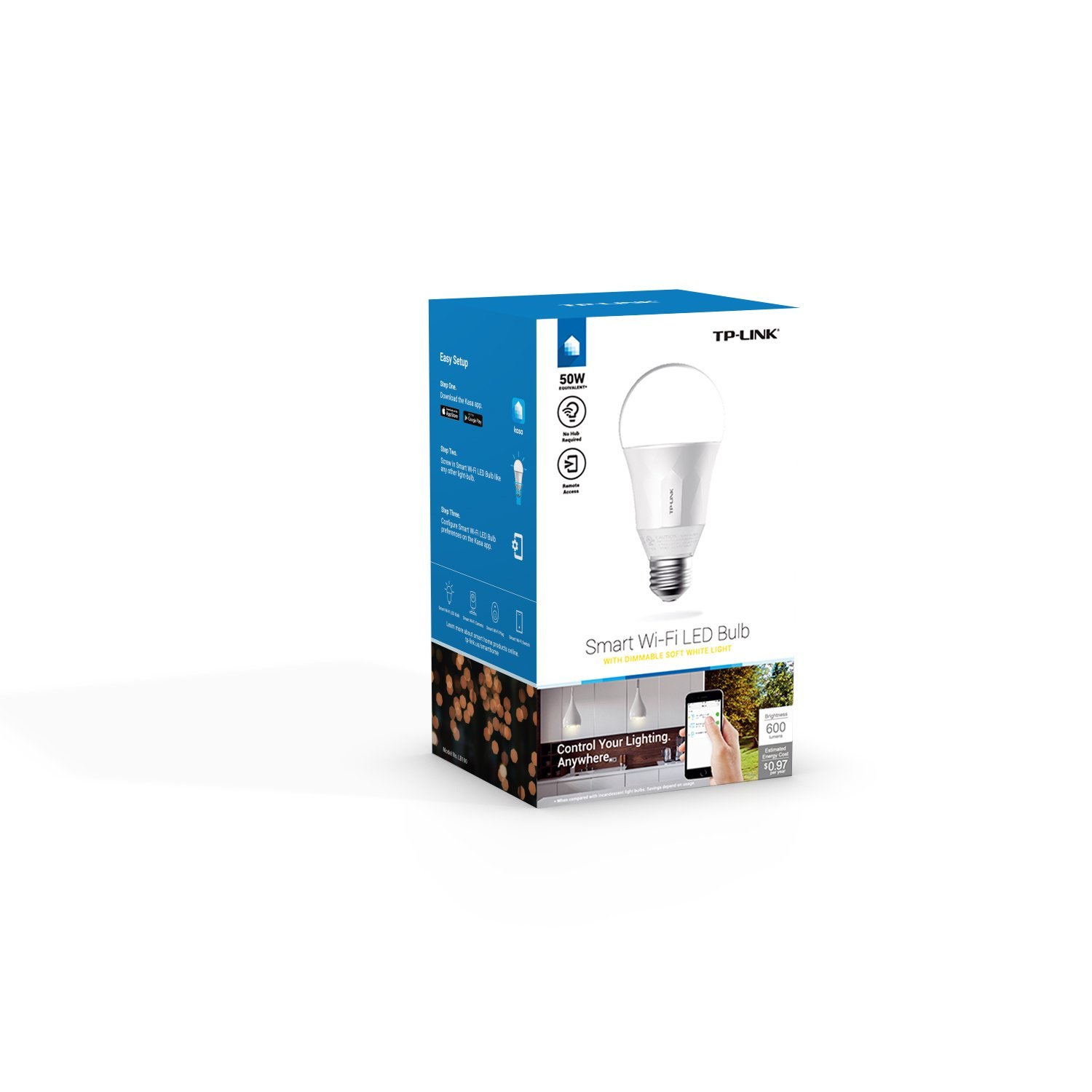 TP-Link Smart LED Light Bulb, Wi-Fi, Dimmable White, 50W Equivalent